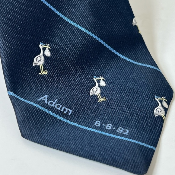 Chipp New Haven Custom Tailor All Over Print Stork Pattern Navy Blue Tie - Picture 3 of 9